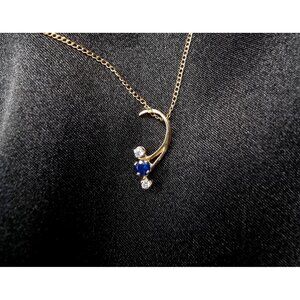 Vintage 14K Solid Gold Topaz & Cubic Zirconia Crescent Pendant Necklace